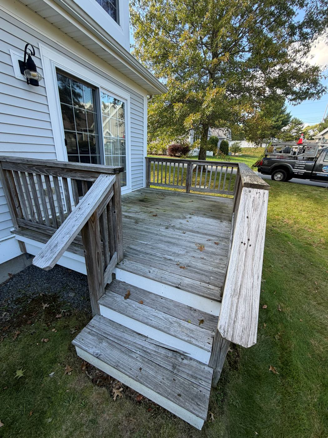 Gray, weathered wood deck and stairs